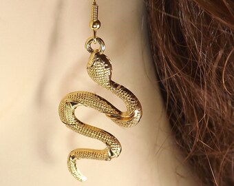 Long snake earrings, dangle earrings, serpent jewelry, gold snake earrings, curved snakes, serpent earrings