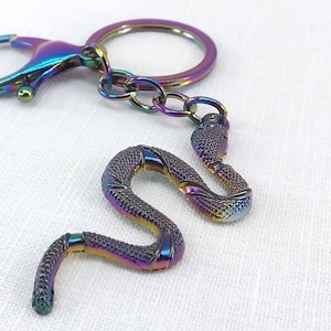 Large Rainbow snake clip on purse charm Rainbow snake pendant with clip and key ring