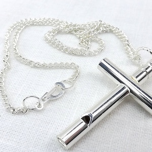 Silver Cross whistle on chain Religious pendant Whistle Cross