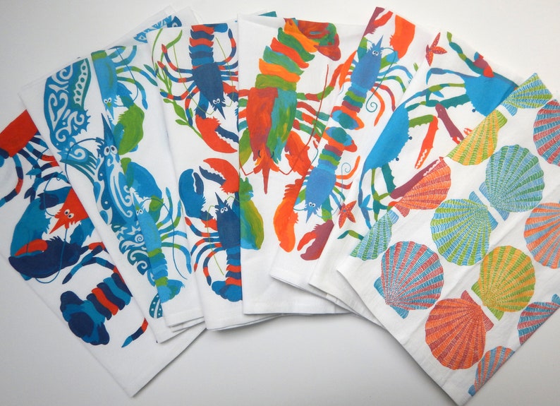 Tea Towels Lobster Lovers gifts Flour Sack Towels Coastal Holiday Gifts Natuical Gifts Hostess Gifts Beach House gifts Maine Gifts