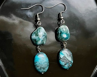 Turquoise | Moss Agate | Aqua Jasper | Stone | Earrings | Natural | Blue