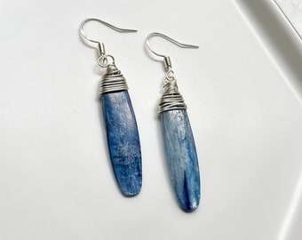 Wire Wrapped Briolette | Kyanite | Stone | Blue Earrings