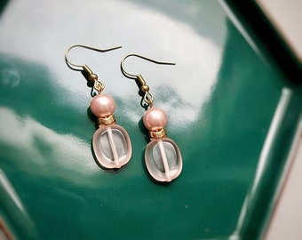Pink Glass | Pearl Earrings | Pink Lovers | Gifts for Her | Pink and Gold
