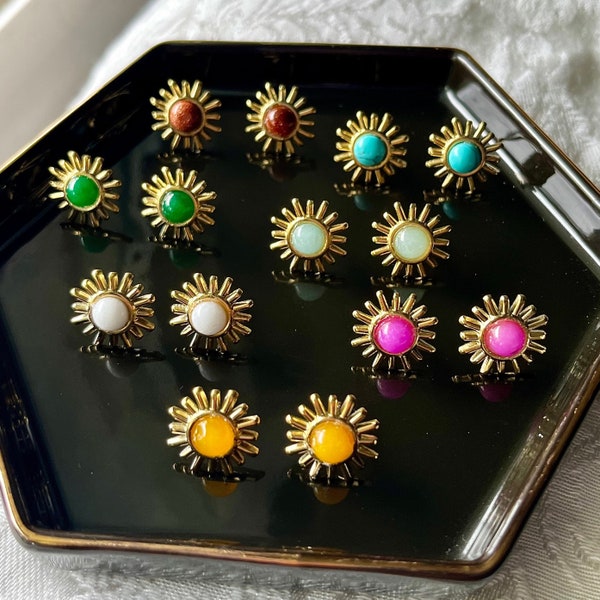 Petite Stone Studs | Various Gemstones | 6mm | Round | Natural Stone | Small | Sunburst