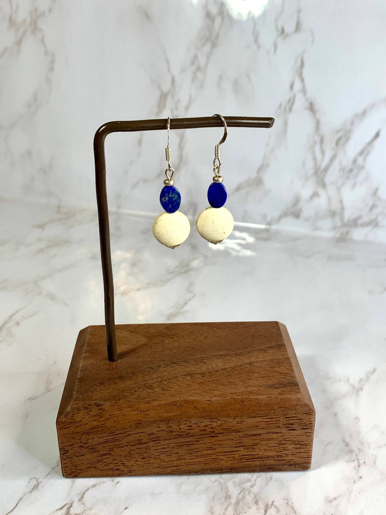 Lapis and White Bead Earrings