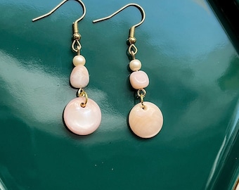 Pink Tourmaline | Pink Shell | Pink Glass Pearl | Earrings | Pink Lovers | Pearl Earrings | Gifts for Her | October Birthstone