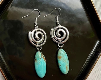 Turquoise | Stone | Earrings | Silver Plated | Spiral | December Birthstone