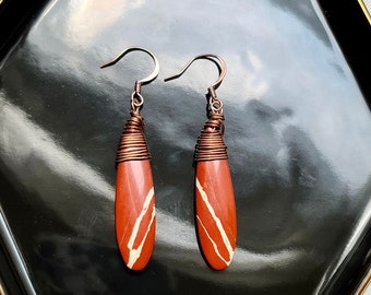 Wire Wrapped Briolette | Red River Jasper | Stone | Red Earrings