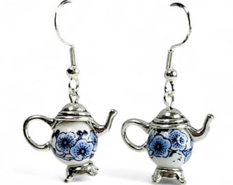 Ceramic Teapot Earrings | Floral Cottagecore Jewelry, Tea Lover Gift