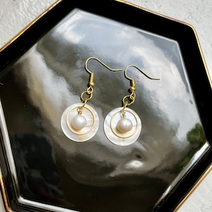 Mother of Pearl Earrings: Freshwater Pearl & Gold Hoop