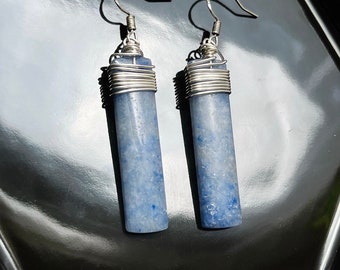 Wire Wrapped Briolette | Blue Aventurine | Stone | Natural Earrings