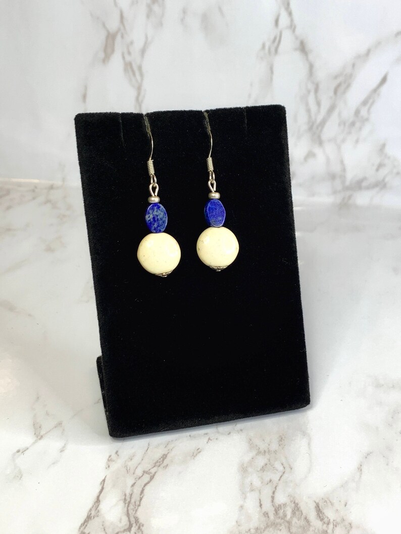 Lapis and White Bead Earrings