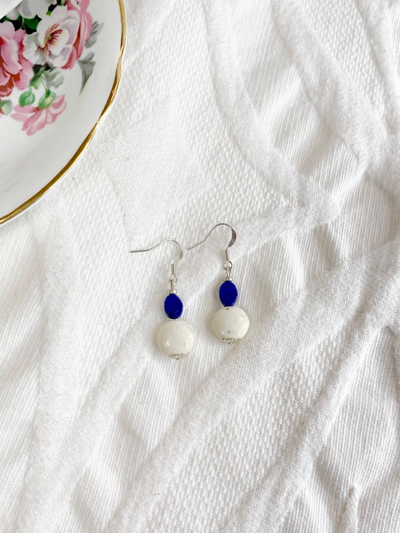 Lapis and White Bead Earrings