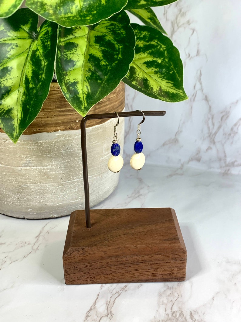 Lapis and White Bead Earrings