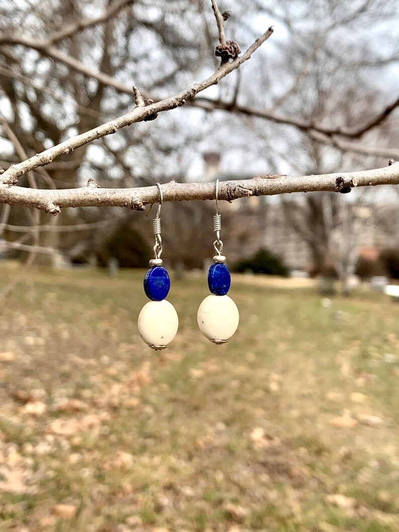 Lapis and White Bead Earrings
