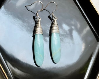 Wire Wrapped Briolette | Amazonite | Stone | Blue Earrings | Aqua Earrings