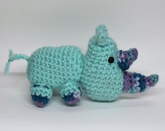 Amigurumi Handmade Crochet Light Blue Rhino Little Rhinoceros Stuffed Animal Toy