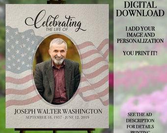 Funeral Welcome Sign with Photo, Celebration of Life Poster, Memorial Flag