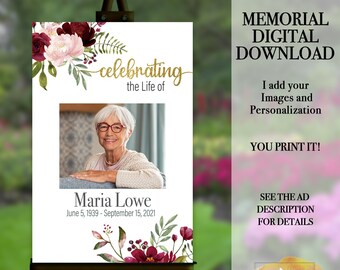 Celebration of Life, Memorial Service, Funeral Keepsake, Welcome Sign, Funeral Service Poster