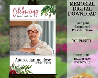 Celebration of Life, Memorial Service, Funeral Keepsake, Welcome Sign, Funeral Service Poster