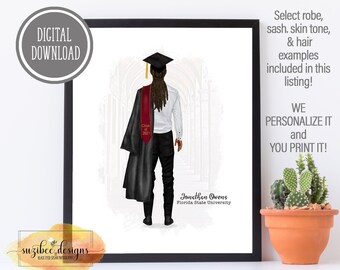 Graduation Portrait Print, Graduation Gift, Male Grad Gift, Guy Graduation, Customized Print, Class of 2025 Keepsake, Personalized for Him