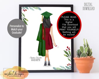 Graduation Portrait Print, Cap & Gown Graduation Gift, Customized Class of 2023 Keepsake, Personalized for Her
