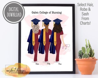 Nurse Graduation Gift, Best Friends, Nursing Portrait, Class of 2023, Nurse RN BSN CNA Personalized Keepsake, Print at Home Gift for Her