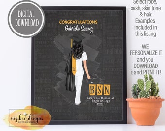 Nurse Graduation Gift, Nursing Graduation Portrait, Class of 2023, Nurse RN BSN CNA Chalkboard Personalized Keepsake, Printable Gift for Her