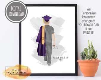 Male Nurse, Graduation Print, Nursing Graduation Gift, Customized Nurse, Class of 2025, RN, BSN, CNA, Personalized Keepsake, for Him