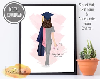 Nurse Graduation Gift, Nursing Graduation Portrait, Class of 2025, Nurse RN BSN CNA Personalized Keepsake, Print at Home Gift for Her