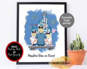 Magical Day Family Portrait Gift Print, Father's Day Theme Park Card, Family Keepsake, Personalized Physical Print OR Digital Download