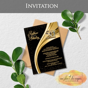 50th Anniversary Invitation, Save the Date, Party Poster, Golden Wedding Anniversary Elegant Design - Digital Printable