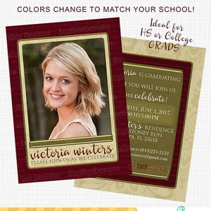 Photo Graduation Announcement or Party Invitation - Class of 2023 - Print at Home - Florida or any School Colors