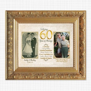 60th Anniversary Gift for Parents, Wedding Anniversary Keepsake Anniversary Party Personalized Gift With Now & Then Photos Printable image 1