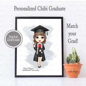 Regalo de graduación Chibi Grad High School Recuerdo RNPrint Tarjeta de imitación de la clase de 2025