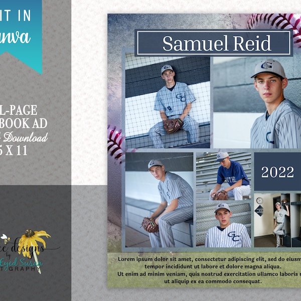 Canva Senior Yearbook Ad, Baseball Yearbook Template, Tribute Ad, Full Page Ad, High School Ad, Middle School, Elementary, Preschool