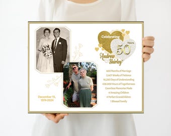 50th Anniversary Gift for Parents, Golden Anniversary Keepsake, Personalized With Now & Then Photos - Printable