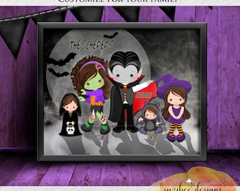 Halloween Family Portrait, Halloween Decor - Costume Party, Personalized Halloween Keepsake Design