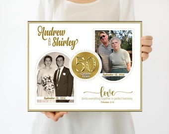 50th Anniversary Gift for Parents, Golden Anniversary Keepsake, Personalized With Now & Then Photos - Printable