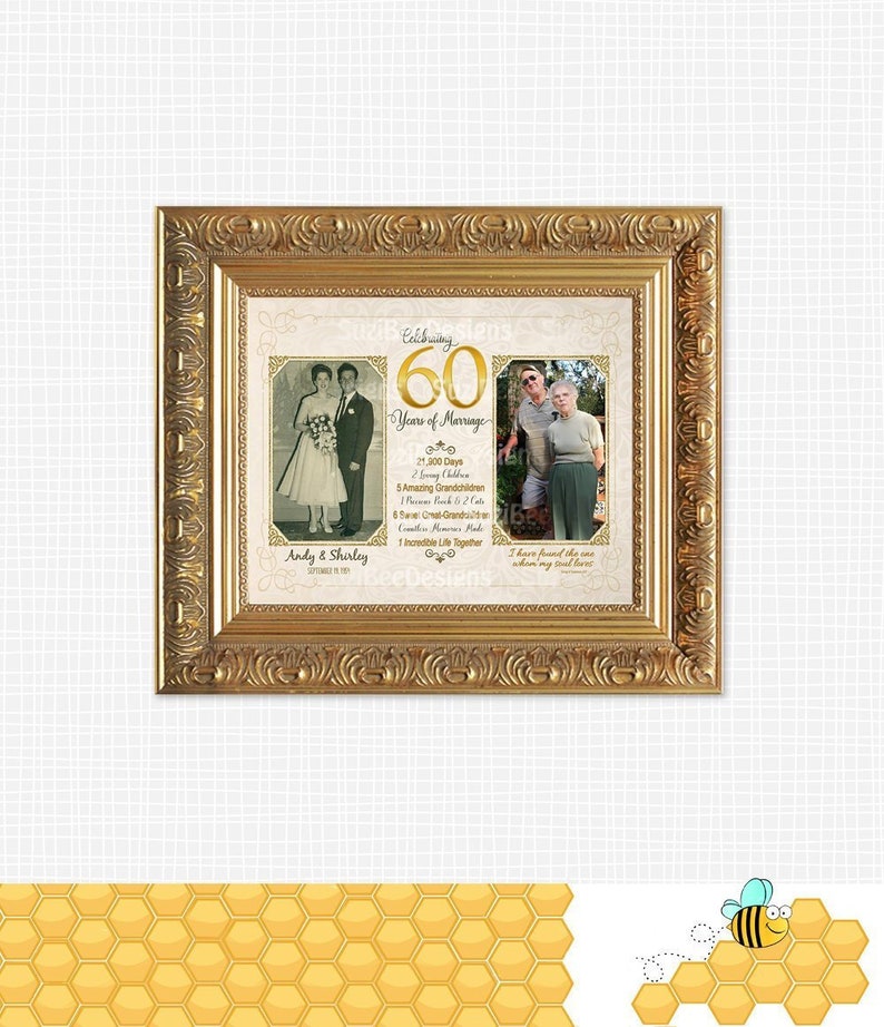 60th Anniversary Gift for Parents, Wedding Anniversary Keepsake Anniversary Party Personalized Gift With Now & Then Photos Printable image 1