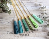 Green Tassel Necklace / Layering Necklace with Green Fringe / Choose from teal, Peacock, Forest, Moss, Avocado or Mint Green