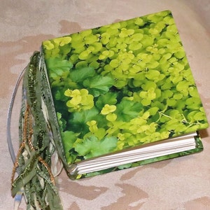 Journal/Blank book. Tied binding. Use as scrapbook, memory book, address book. This one is &quot;Little Green Jewels&quot;&quot;.