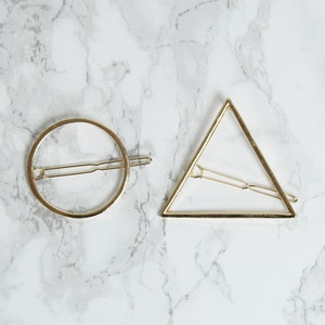 Geometric hair clip circle or triangle brass