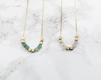 Chain short marble brass squares aventurine rose Quartz