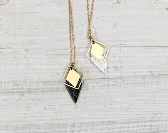 Geometrische Kette lang Raute Marmor Marble Messing
