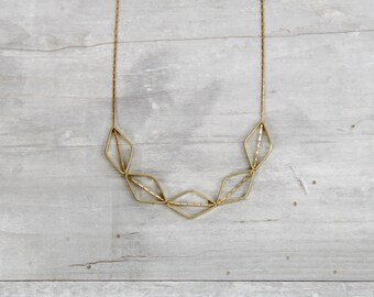 Geometric Necklace Diamond Diamonds Brass