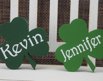 Personalized Shamrock | St Patricks Day Tiered Tray Decor | Lucky 3 Leaf Clover Shelf Sitter |  Green Irish Decorations | Custom Sign Gift