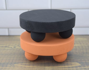 Set of 2 Halloween Round Wood Risers for Tiered Tray Decor |  Small Farmhouse Riser Orange Black | Mini Riser Pedestal Tiered Tray Stand