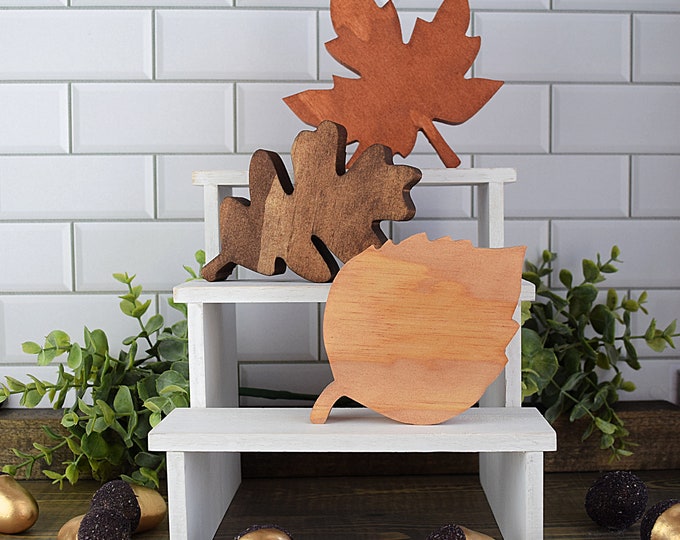 Wooden Fall Leaves Tiered Tray Decor, Wood Autumn Shelf Sitters, Home