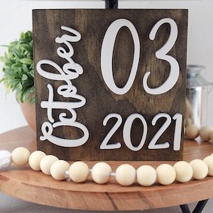 Mini Rustic Important Date Wood Block Sign | Custom Anniversary Gift | Special Date Sign | Birth Date  | Save the Date | Wedding Photo Prop